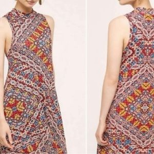Anthropologie Maeve Print Mock Neck Swing Dress, Comfy, Pockets. SZ M